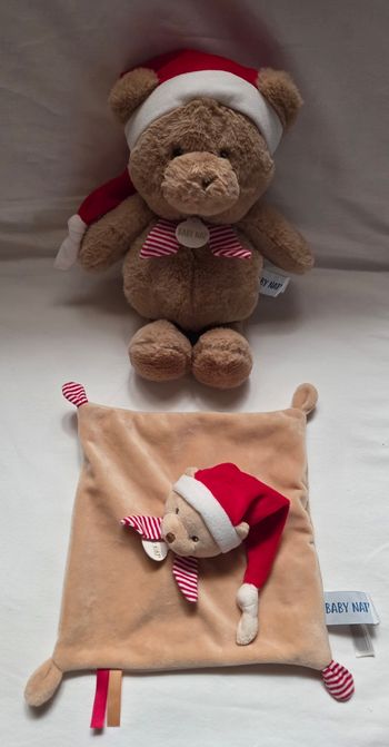 Peluche et doudou carré plat ourson Noël- Baby Nat