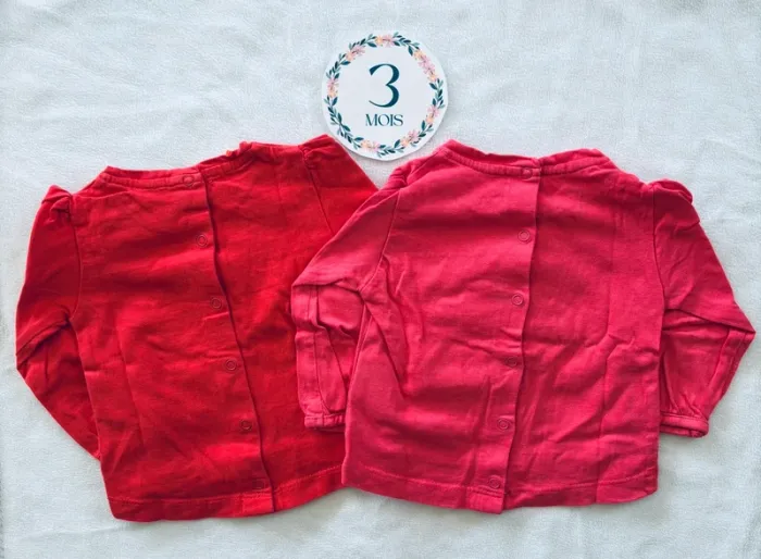 👶 Lot de 2 t-shirt manches longues fille - GÉMO - 3 mois 👶 - photo numéro 2