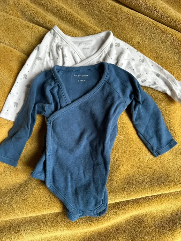 Lot de 2 bodies croisés cache cœur 6 mois pat et ripaton