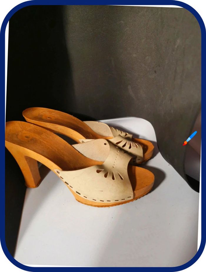 très belle sandale bois véritable cuir vintage taille 40 - photo numéro 11