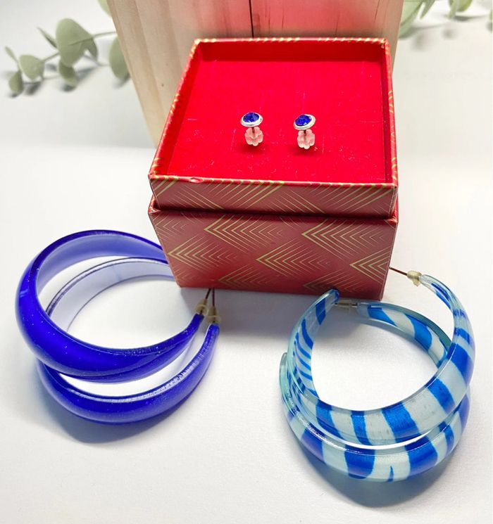 Lot 3 paires de boucles d’oreilles tons bleus - photo numéro 4