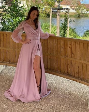 robe soirée courte dentelle pailletée surjupe satiné vieux rose Taille 38