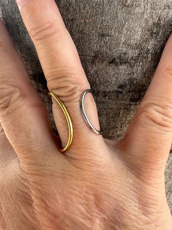 Grande bague réglable fine 2 or /argent acier inoxydable