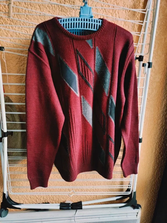 Pull homme T 4 en laine bordeaux - photo numéro 5