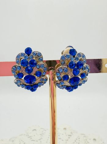 Boucles d’oreilles clips fleurs de strass vintage