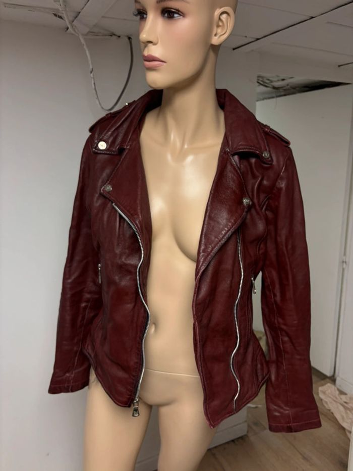 Perfecto en cuir véritable bordeaux femme - photo numéro 10