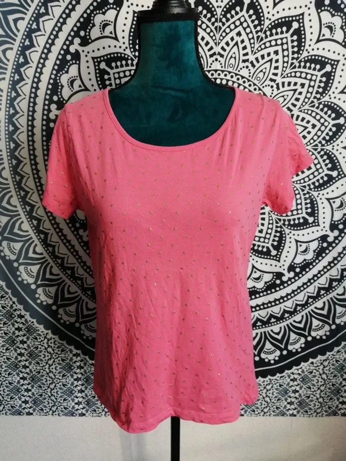 Tee-shirt rose à motifs pois dorés / u collection / (42-44) - photo numéro 2