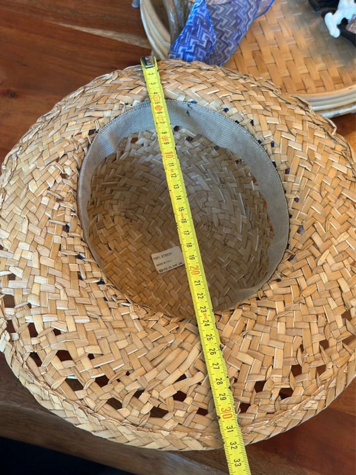 Chapeau en paille ruban imprimé bleu modèle vintage fabriqué en Italie T.U - photo numéro 17