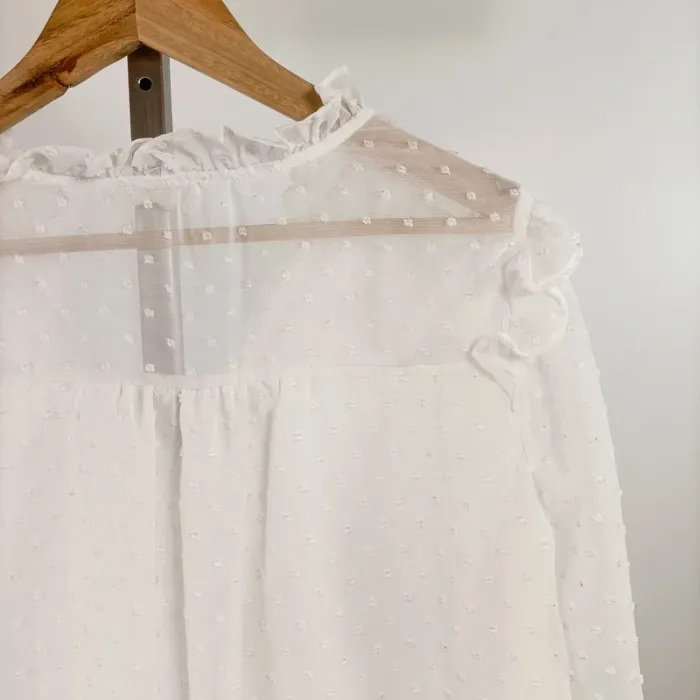 Blouse blanche romantique à plumetis transparents – Kilky Paris – taille M/L A1318 - photo numéro 9