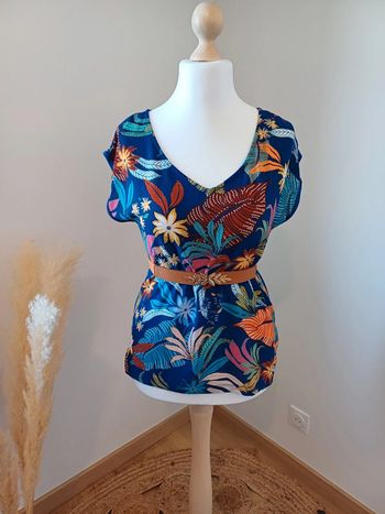 Blouse bleue à motifs Camaieu taille M 38
