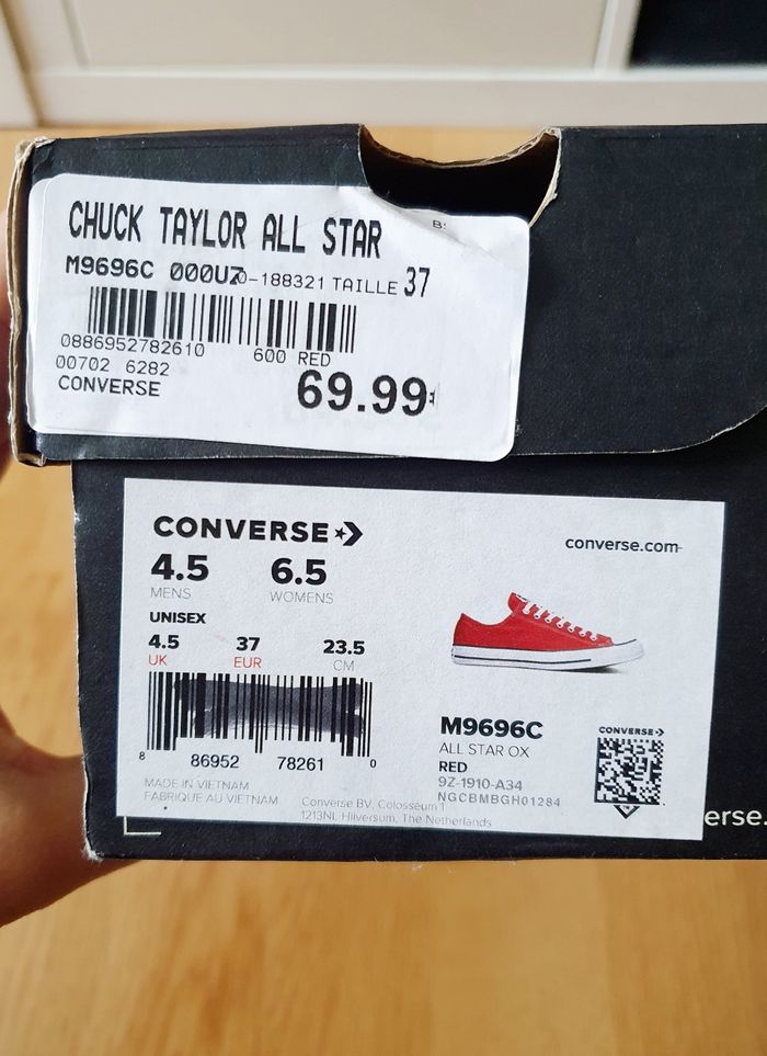 Converse toile basse rouge P. 37 neuves - photo numéro 5