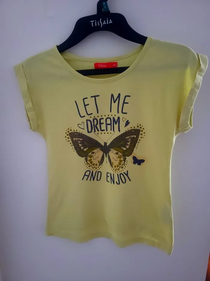 T-shirt jaune Let me dream and enjoy Tissaia Taille 8 ans