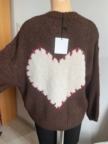 Superbe pull cœur couleur chocolat avec laine