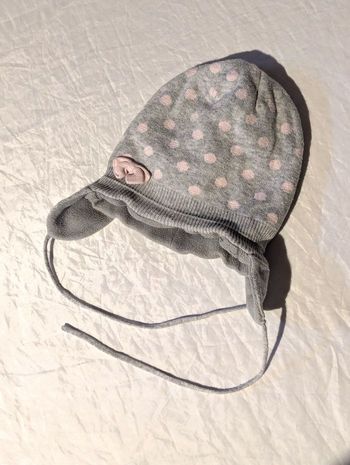 Bonnet Cache Oreilles Motif Pois Ruban Roses Attache Ficelles Vêtement Accessoire Petits Enfant Bébé