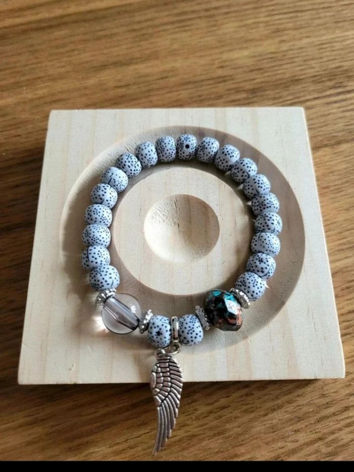 Lot 4 bracelets perles bohème – arbre de vie, aile, pompon – style zen ethnique mixte unisexe - photo numéro 9
