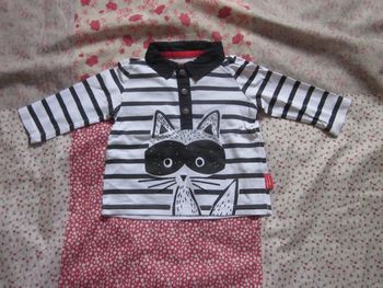 Polo manches longues blanc rayé noir 6 mois