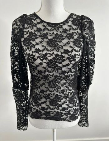 Blouse transparente en dentelle noire gothique Vintage T36/38 S/M
