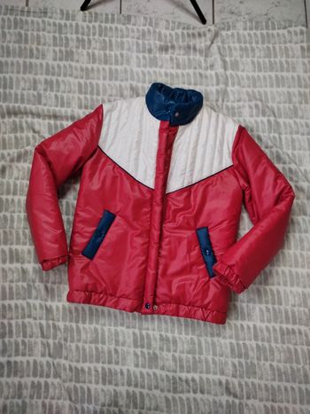 Manteau blouson doudoune matelassée rétro vintage bleu marine rouge blanc taille 38