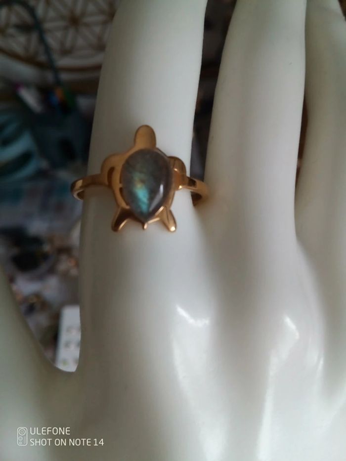 Bague tortue acier et pierre naturelle de labradorite - photo numéro 2