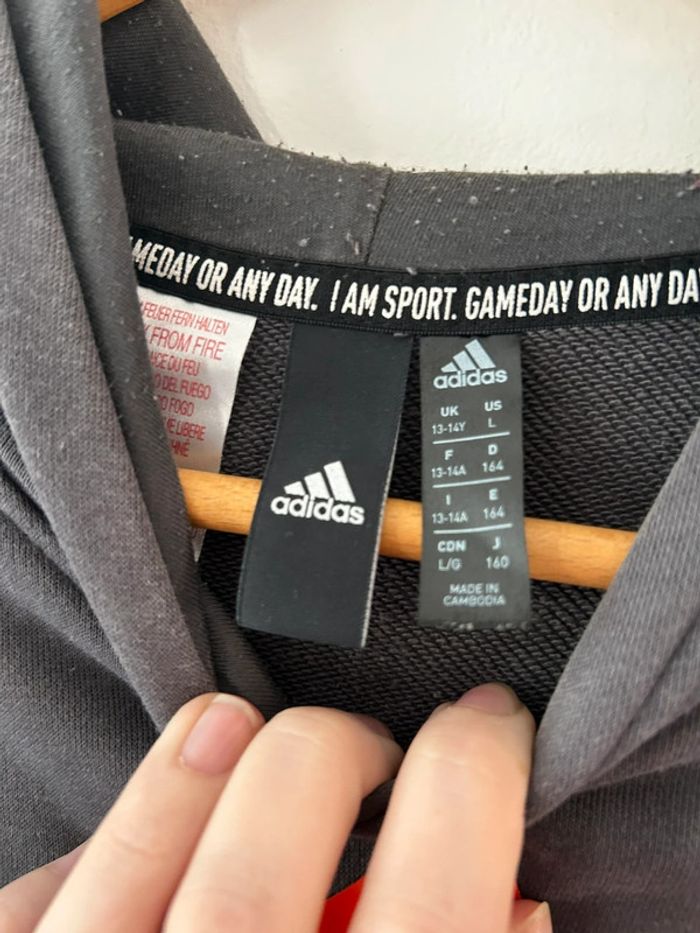 Sweat à capuche Adidas gris et orange - Taille 13/14 ans - photo numéro 3