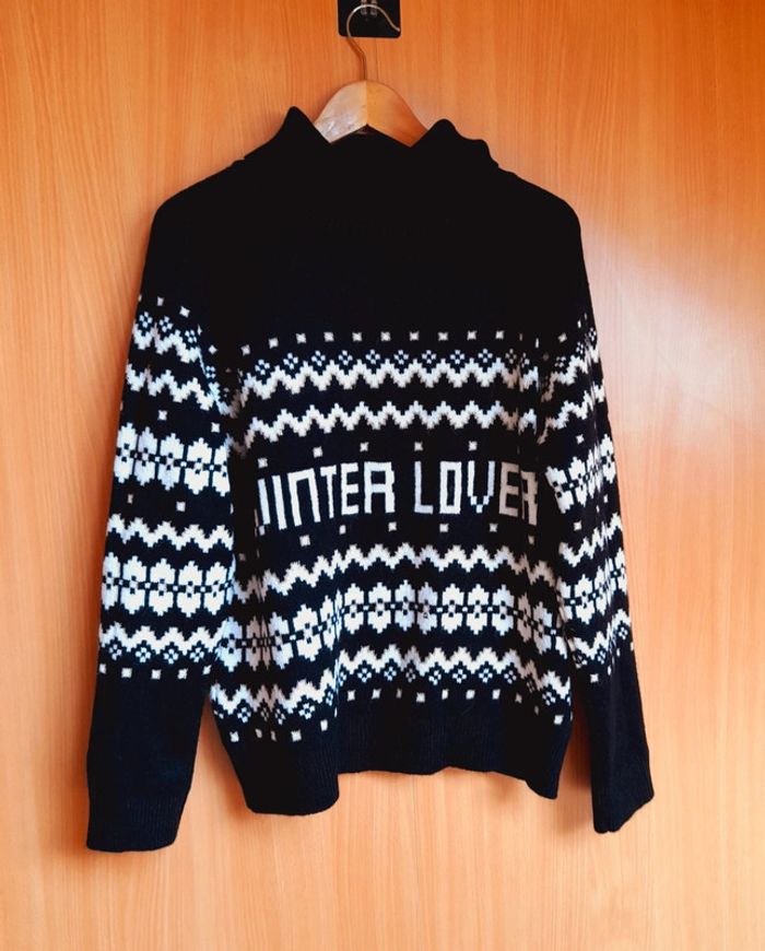 Pull-over Col roulé à rayures noir et blanc XXL
