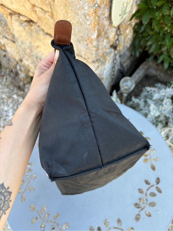 Longchamp Le Pliage S noir – porté main – cuir marron – authentique - photo numéro 9