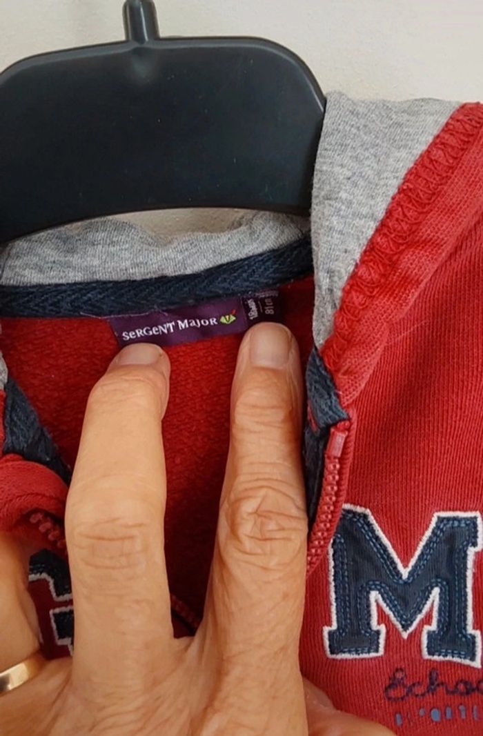 Veste gilet en sweat rouge capuche et fermeture éclair 12/18 mois 81 cm Sergent Major - photo numéro 4
