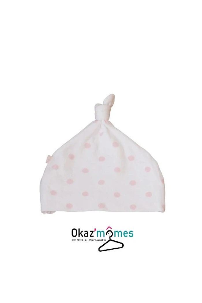 Bonnet bébé en coton blanc à pois roses - Obaïbi naissance 0 mois (45-50cm) - photo numéro 2