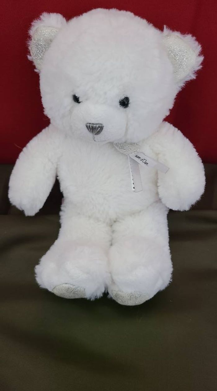 Doudou peluche HISTOIRE D'OURS Charms blanc paillettes argentées