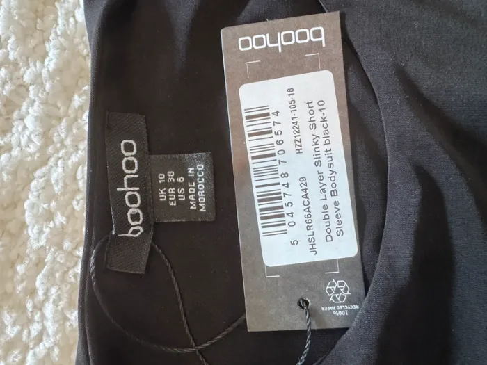 Body à manches courtes Boohoo noir – Double couche – Taille 38 – Neuf avec étiquette - photo numéro 5