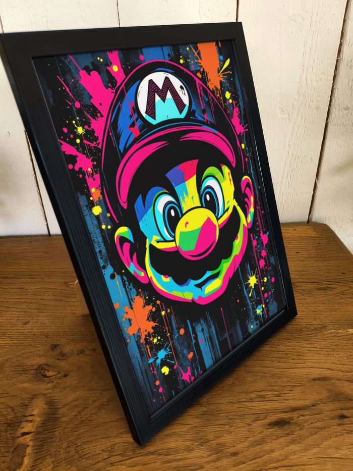 Affiche poster A4 (21×29,7 cm) Mario Nintendo pop art street art fluo coloré déco gamer - photo numéro 2