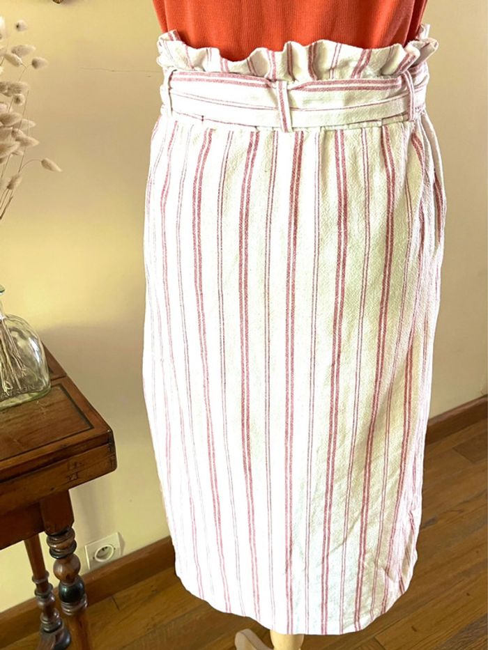 Sublime Jupe portefeuille cache cœur en coton et Lin à Rayures Zara taille M - photo numéro 9