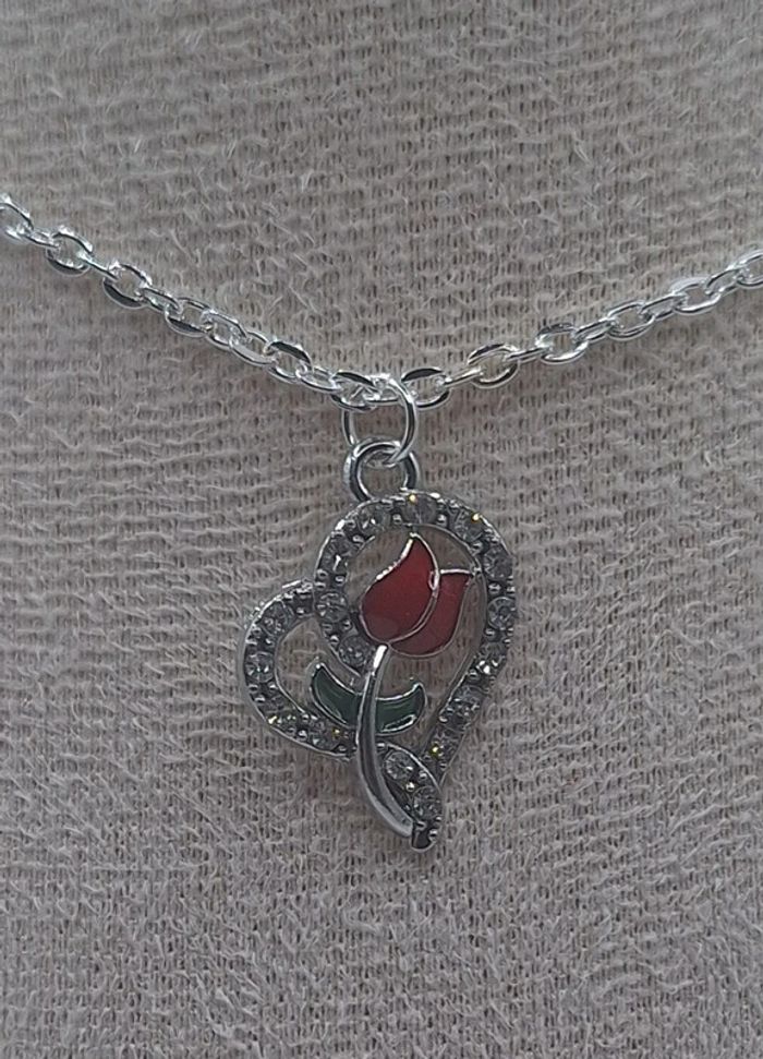 Collier coeur, rose rouge - photo numéro 2