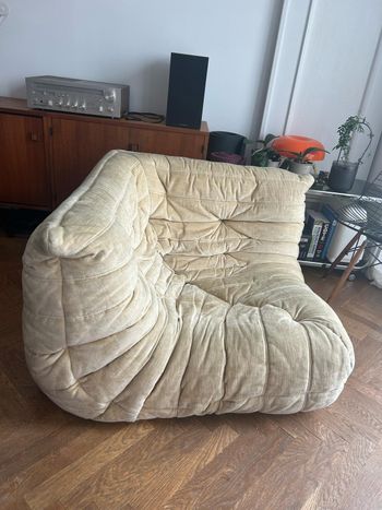 Canapé d’angle TOGO Ligne Roset Michel Ducaroy vintage velours beige 1970