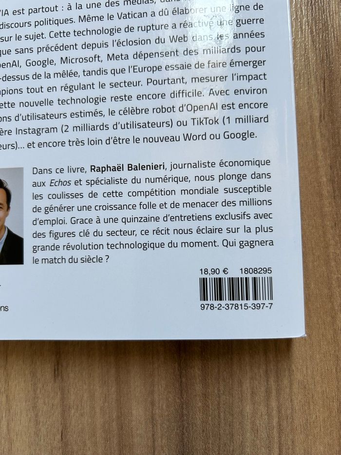 Livre de Raphaël Balenieri «IA - Le match du siècle» Édition Talent - photo numéro 5