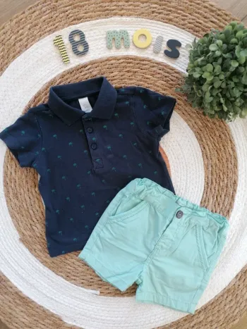 Ensemble short vert + tee-shirt manches courtes - 18 mois