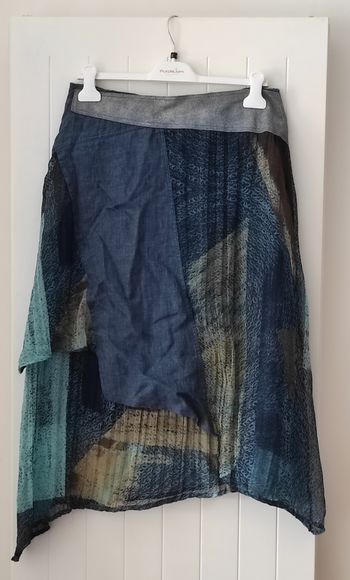 Jupe mi-longue femme T.3 – bleu/turquoise/marron, doublée