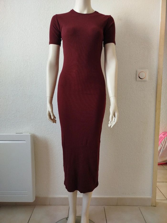 Robe moulante cheville coton côtelé bordeaux TRF by zara taille s 36 - photo numéro 2