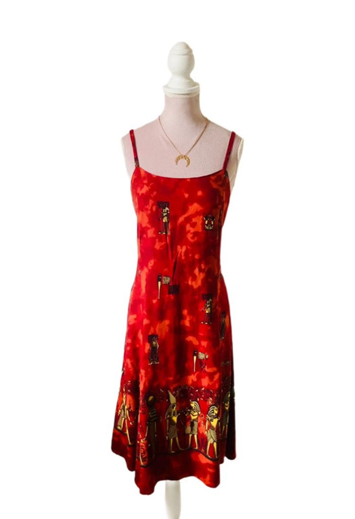 🌴Robe d’été ethnique fluide imprimé pharaons🌞Red summer dress Egyptian vibes🇪🇬 - photo numéro 8