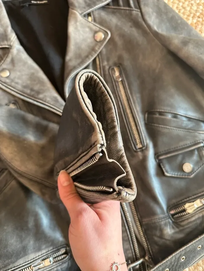 Perfecto cuir The Kooples gris noir taille 36 - photo numéro 9
