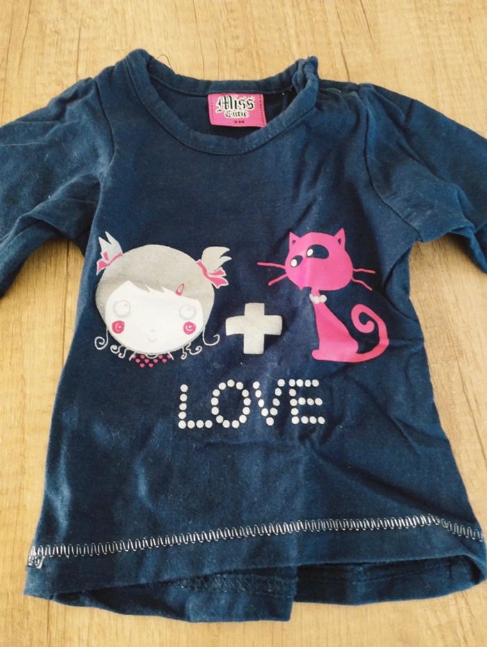 T-shirt manches longues fille bleu marine taille 3 mois Miss Cutie - photo numéro 2