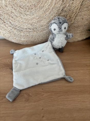 Doudou pingouin mouchoir mon doudou blanc gris tex baby