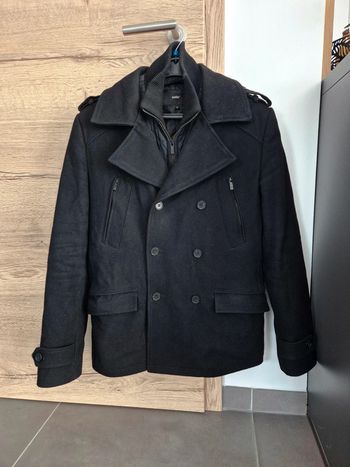 Manteau noir homme zip boutons