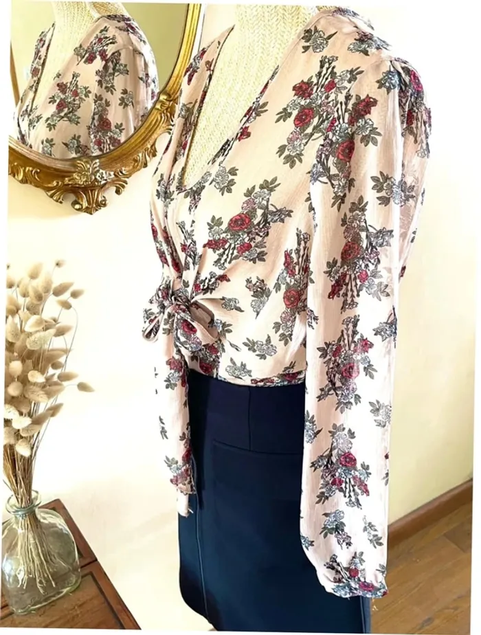 Sublime blouse chemise fluide chic fluide Haut Transparent Floral - photo numéro 7