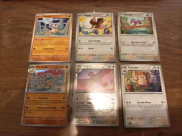 Lot de 6 cartes Pokemon 151 Osselait Ossatueur Roucoll Roucoups Rattata Rattatac