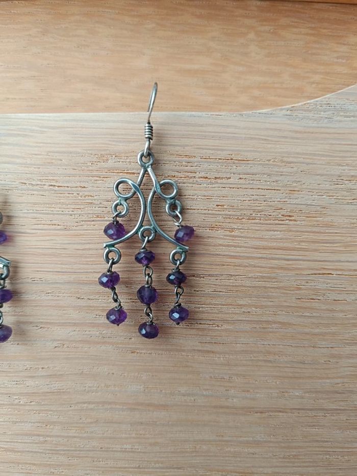 Boucles d'oreilles chandelier améthystes - photo numéro 3