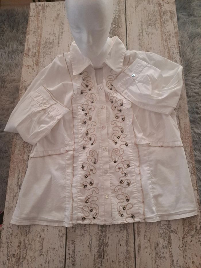 Chemise perles et froufrou Christine Laure très bon etzt - photo numéro 2