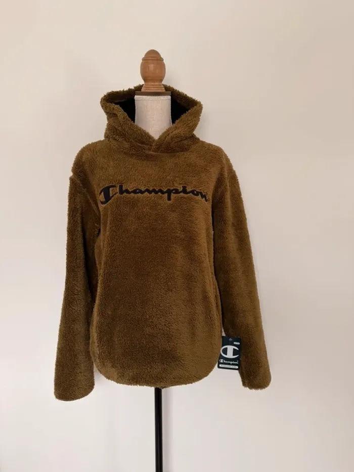 Sweatshirt capuche polaire teddy vert kaki poches neuf M pull sweat coton felpa suéter vest - photo numéro 4