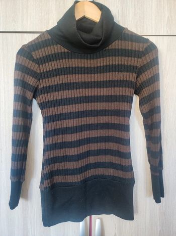 Pull maille col roulé marron noir rayé t 36