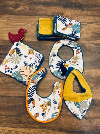 Kit bavoirs et linges naissance fait main